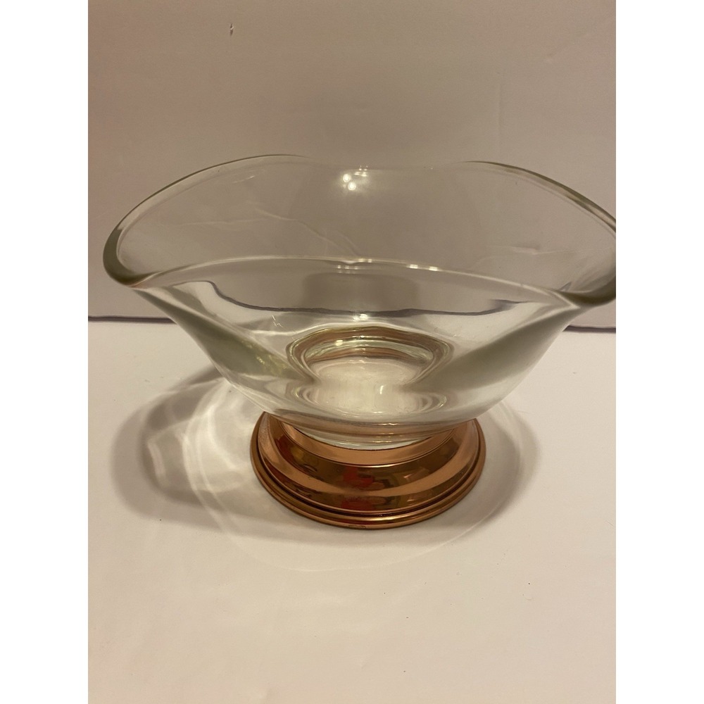 Princess House Glass Fluted‎ Bowl with Copper Base  Vintage excellent condition